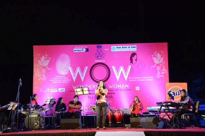 An all-women band performing at WOW